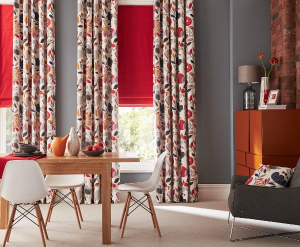 arena fitted curtains bespoke floral red