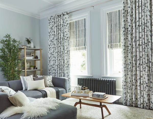 arena floral curtains and roman blinds